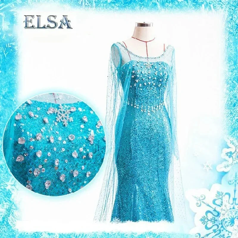 ♥ 2026 New Frozen Princess Long Sequin Mesh Elsa Adult Snow Queen Party Dress Halloween Carnival Cosplay Costume ★ Look at me ↑_ view 6