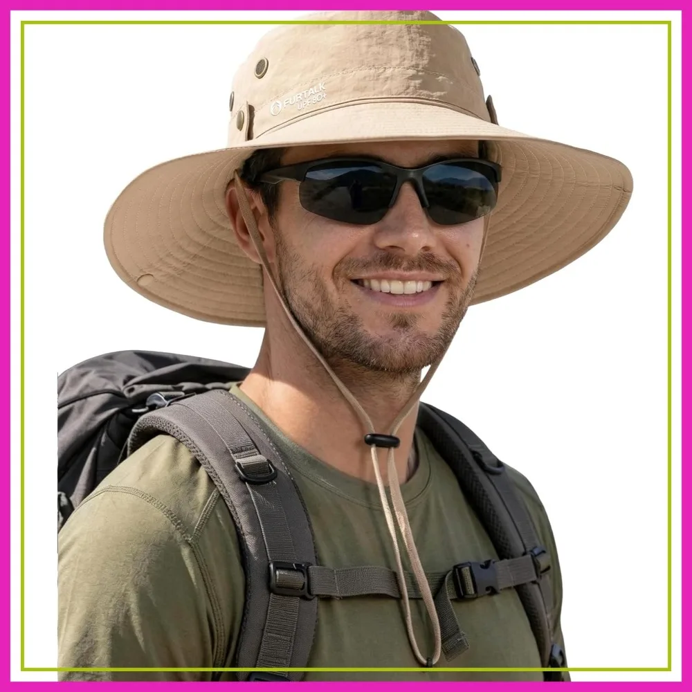 

UPF 80+ Wide Brim Fishing Hat for Men, Foldable Sun Hat for Hiking Beach Summer