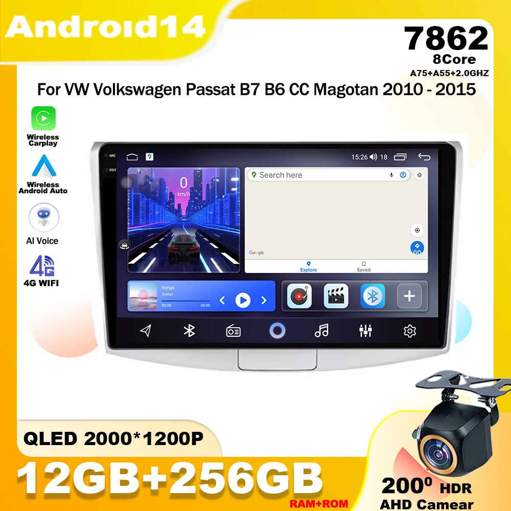 

Android 14 For VW Passat B6 B7 CC 2010 - 2015 Car Radio Multimedia Player Head Unit Stereo Navigation BT WIFI 7862 CPU Carplay