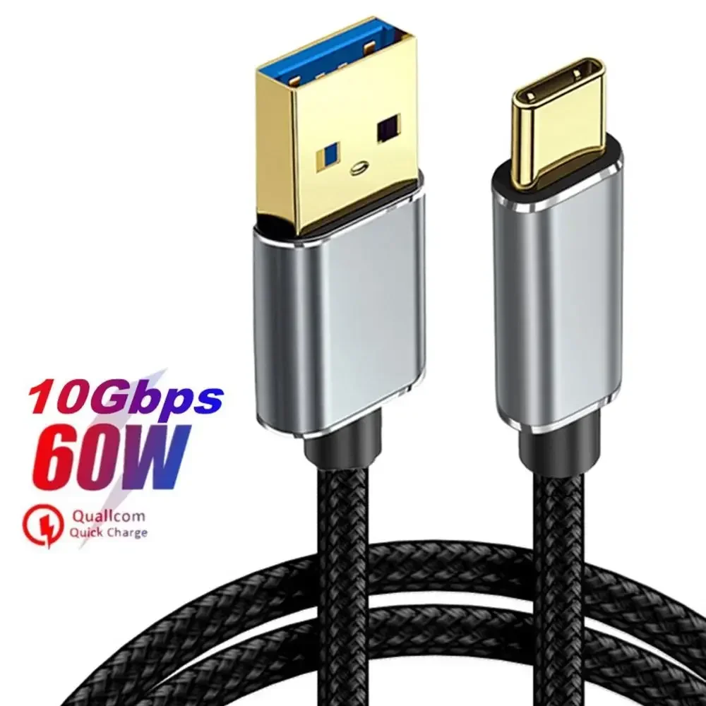 USB 3.2 10Gbps Gen2 Type-C Fast Charging Cable USB C Data Transfer SSD Cord 3A PD 60W QC 3.0 Car Laptop Hard Disk Line