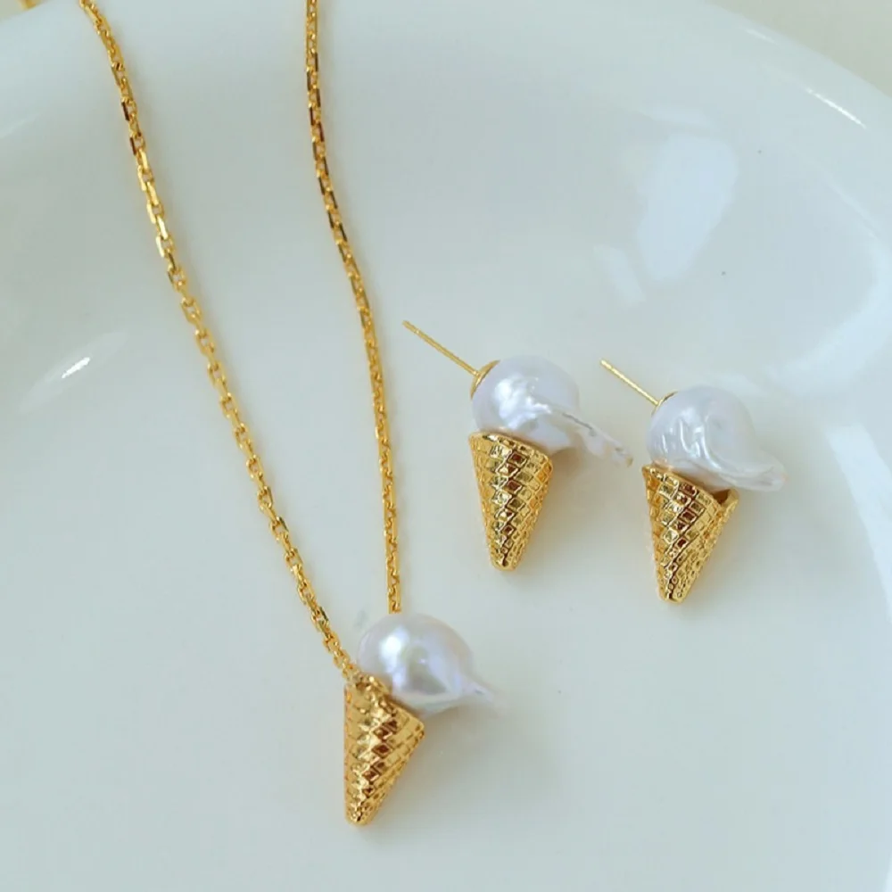 Natural Irregular Baroque Necklace 18in+Irregular Pearl Earrings 18k Gold Plated-AAA10-13mm