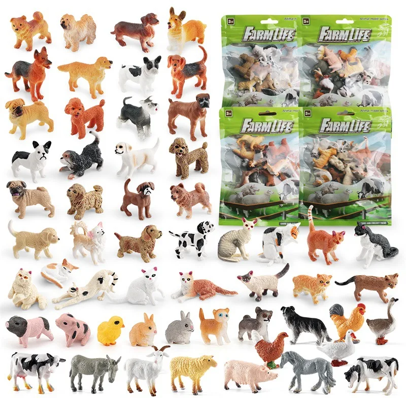 1set Mini Farm Animal Model Cat Dog Cow Goat Chicken Duck Goose Rabbit Miniature Animal Figures Farm Scene Desktop Decoration