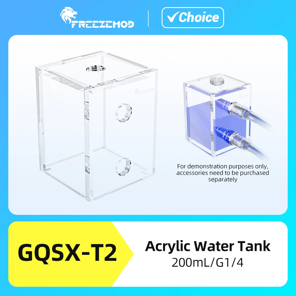 

Квадратный резервуар водяного охлаждения Freezemod, 200 мл, акриловый резервуар для жидкости из ПК, обработанные порты для систем индивидуальной петли, резьбовые порты G1/4