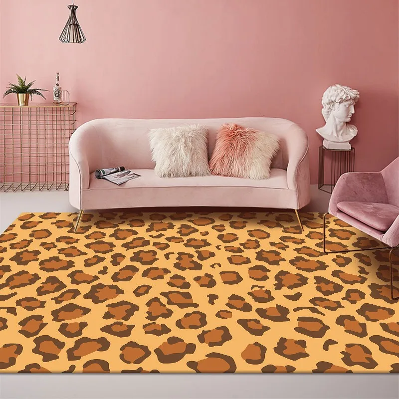 Living Room Floor Mat Large Size Rug Soft Comfortable Faux Cashmere Carpet Girly Pink Leopard Print Rugs Home Decoration Carpets