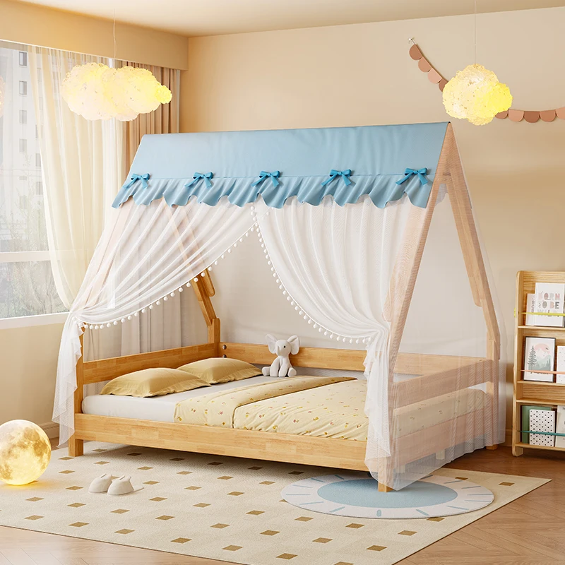 Full solid wood children's bed tent tree house bed boy mosquito net 1 meter 2 single bed 1.5 girls' children's room princess bed