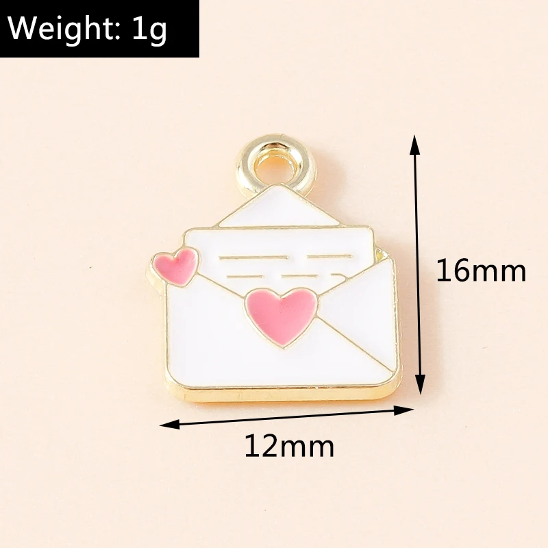 10 Stück 12x16mm Niedliche Emaille-Umschlag-Anhänger für die Herstellung von Ohrhängern, Halsketten, Armbändern, DIY-Handwerk und Schmuckzubehör – Detail 1