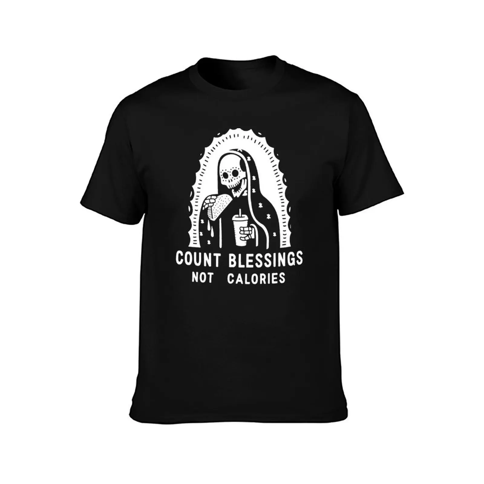 Count Blessings Not Calories Designer T-Shirt Vintage Print Crew Neck Tee T-Shirt
