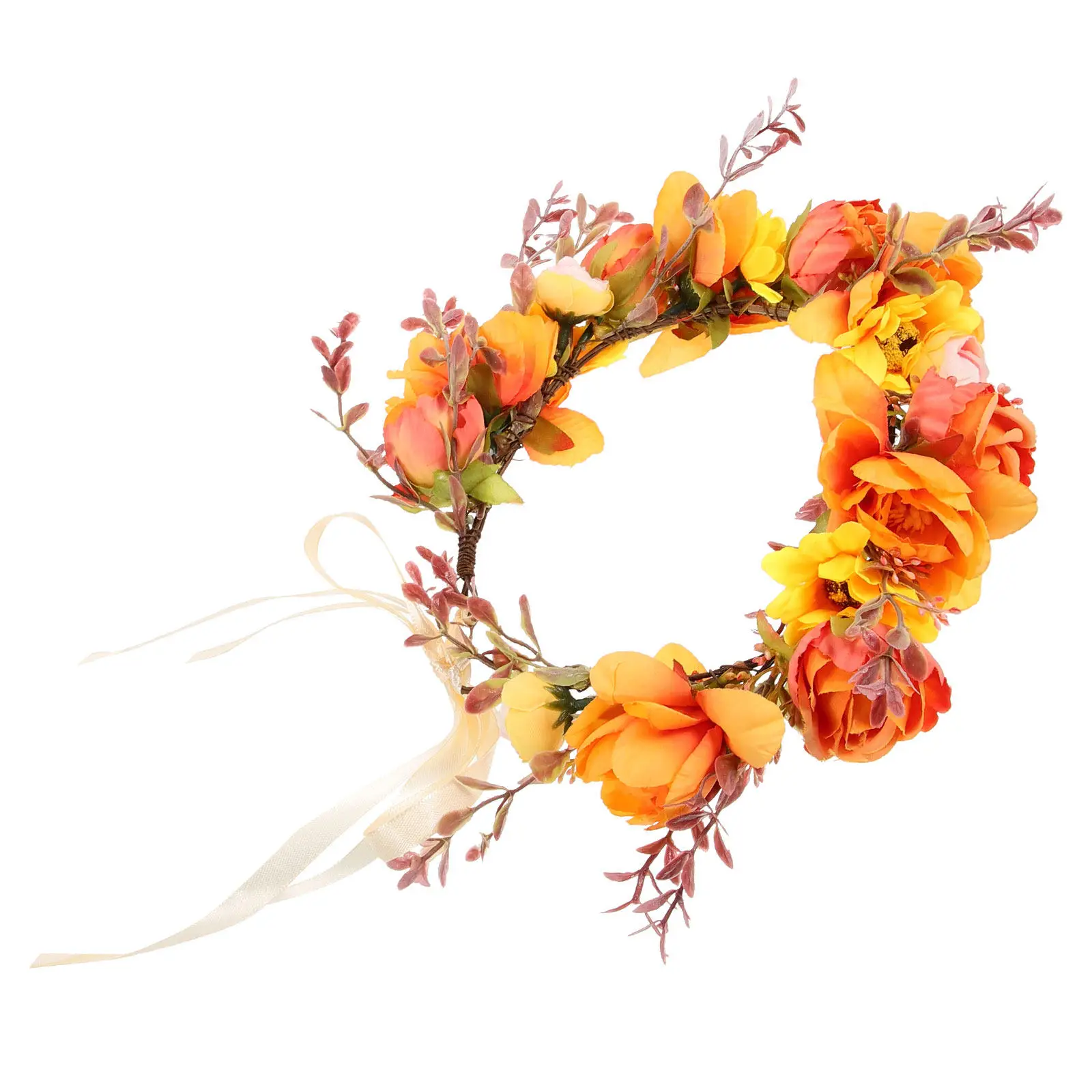 

Sunflower Rose Flower Headband Floral Crown Handmade Decorative Headpiece for Women Wedding Party Halloween Bridal Hairband