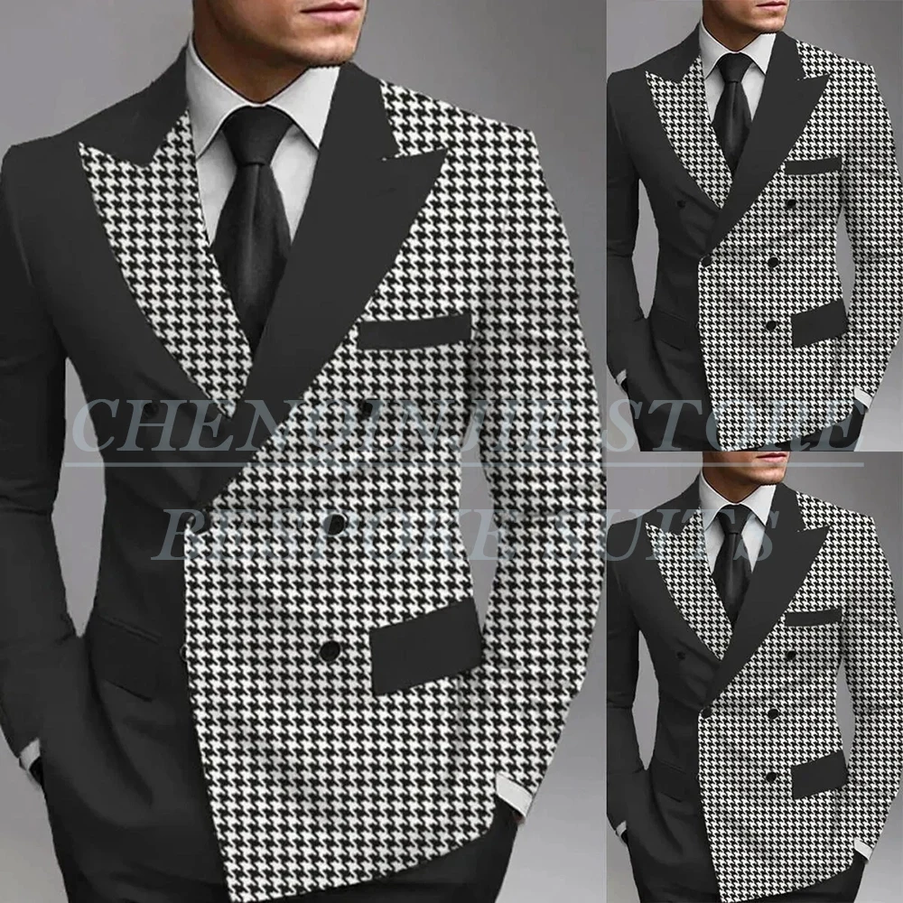 

Chic Double Breasted Men's Suits High Quality Peak Lapel Slim Fit Male Clothing Fashion Daily 2 Piece Jacket Pants Sets Terno