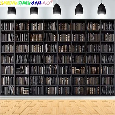 Bookshelf Photography Backdrops Props Library Furniture Bookcase Portrait Meeting Office Live Streaming Background JS-05