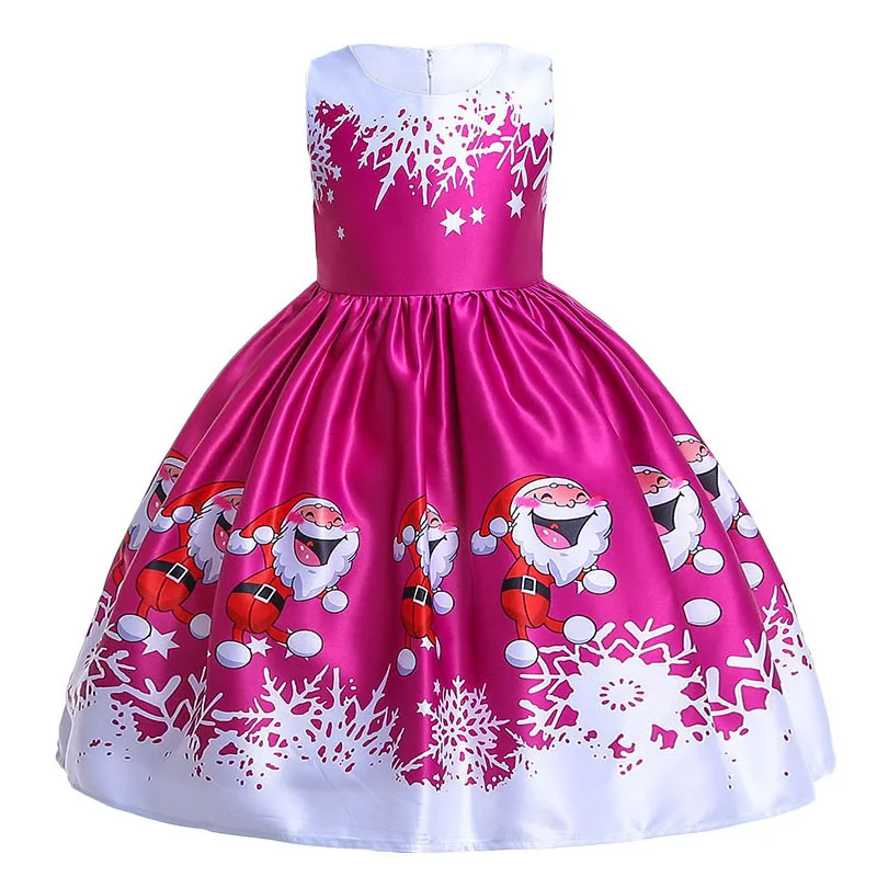 Fancy Santa Claus Dress for Girls Christmas Costumes Elegant Snowflake Xmas Printed Party Girl Dresses Birthday Carnival Vestido