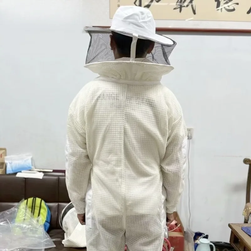 One-piece Cotton Beekeeping Suit White Round Cap Anti-bee Protective Clothing Complete Beekeeping Tools