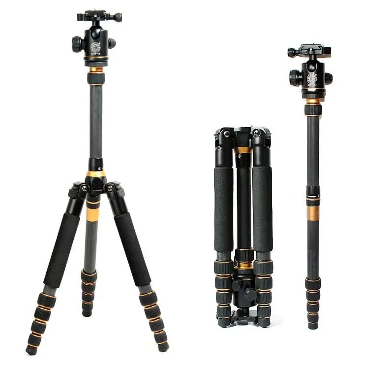 QZSD Q777C treppiede Audio leggero monopiede telescopico Studio fotografico treppiede professionale in fibra di carbonio Kit panoramico treppiede