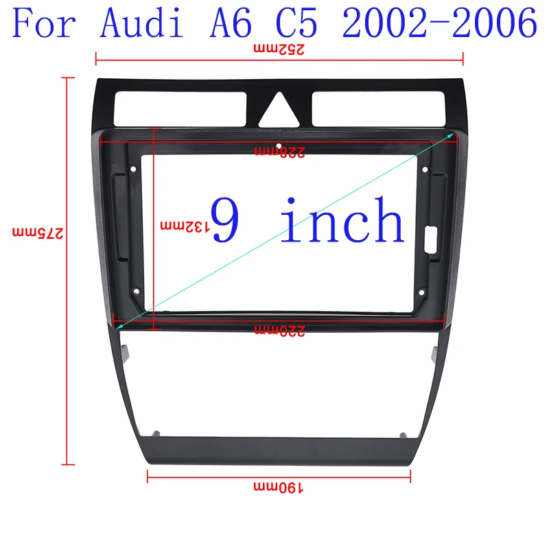 

9 Inch 2Din Car Stereo Radio Fascia for Audi A6 C5 2002-2006 Dashboard Video DVD Player Panel Frame Mounting Trim