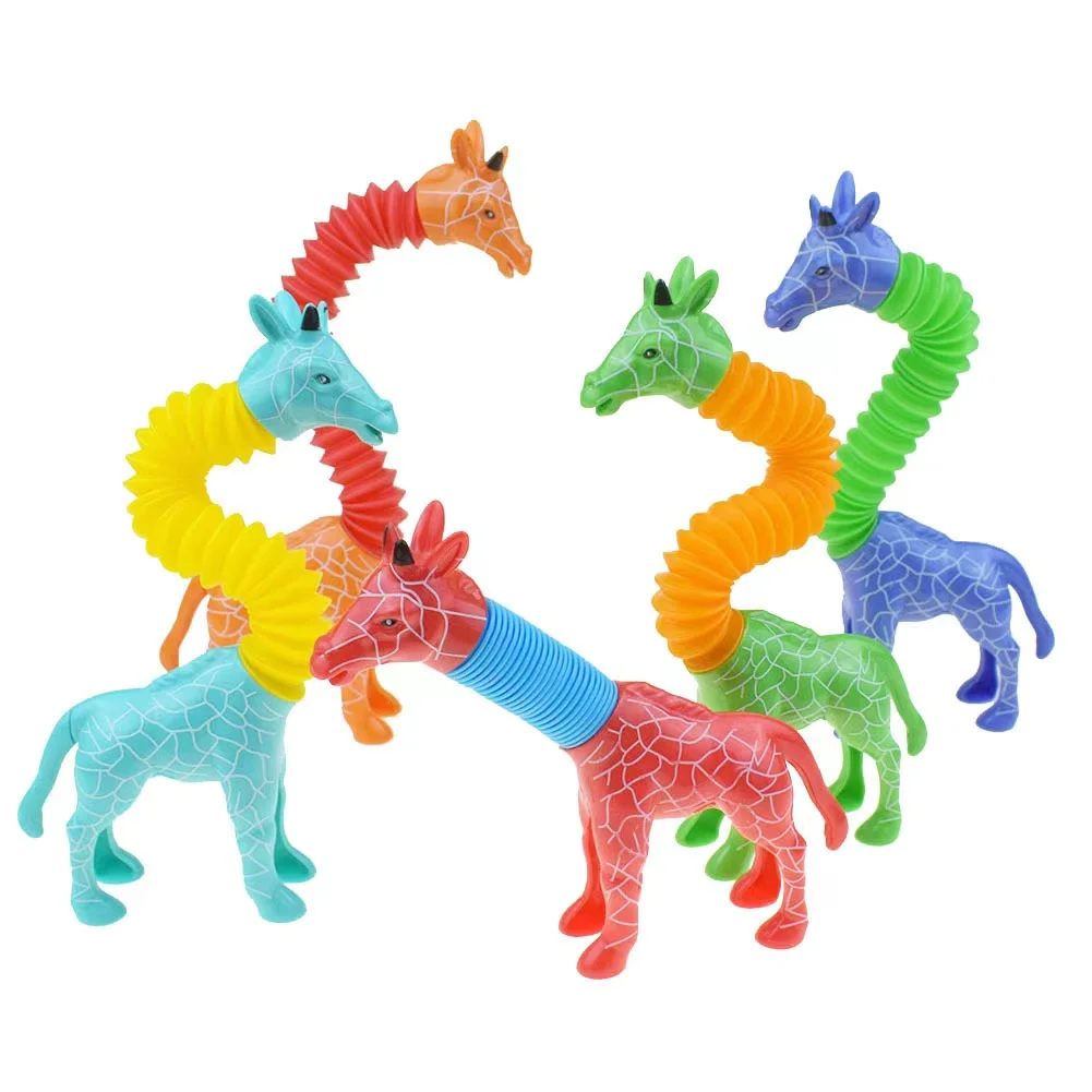 

New cartoon sucker telescopic tube giraffe ever-changing luminous stretch tube giraffe puzzle interactive decompression toy