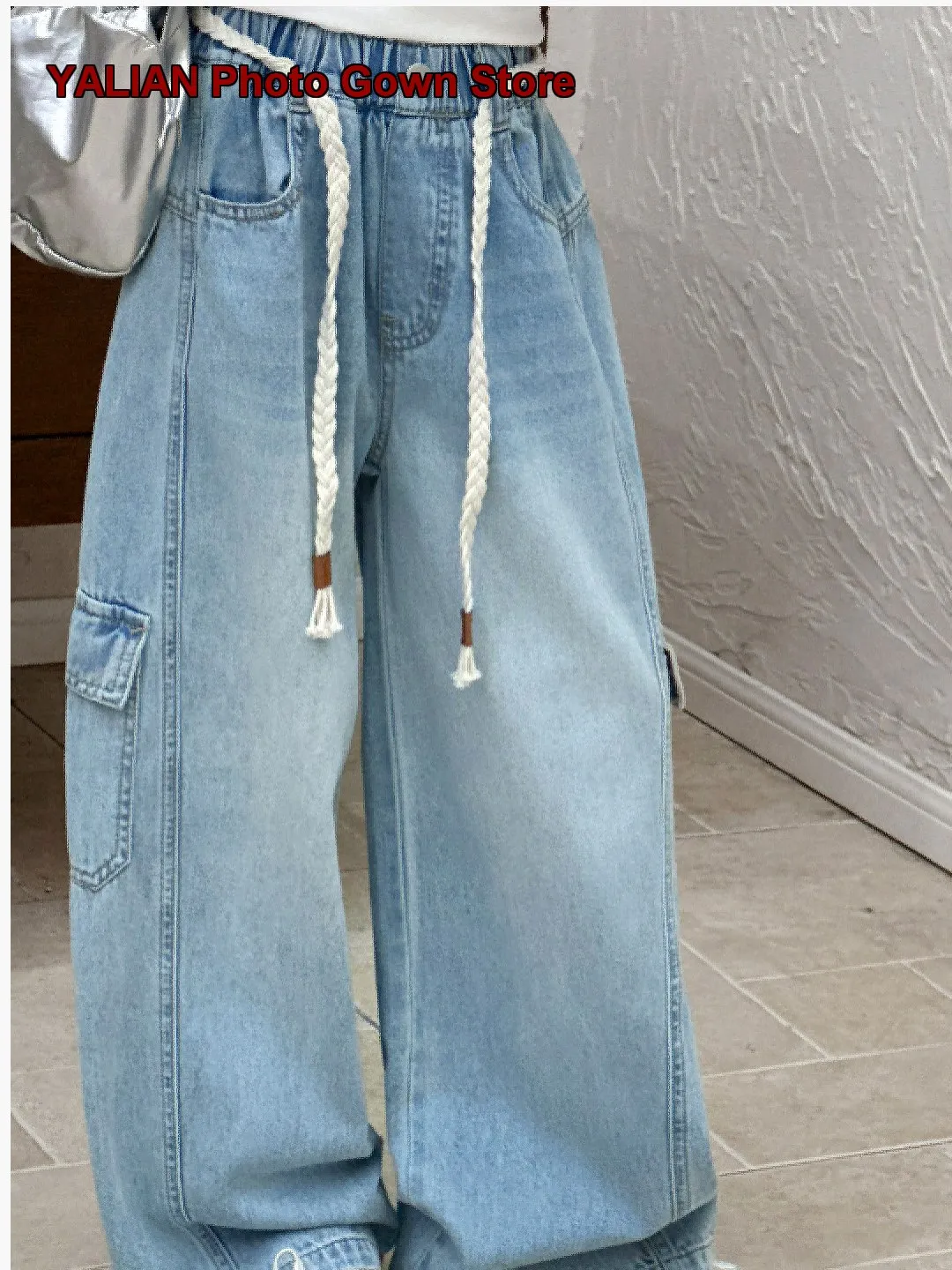 Girls Denim Wide Leg Pants Kids Spring Summer Thin Loose Fit Cargo Pants Students Casual Older Kids