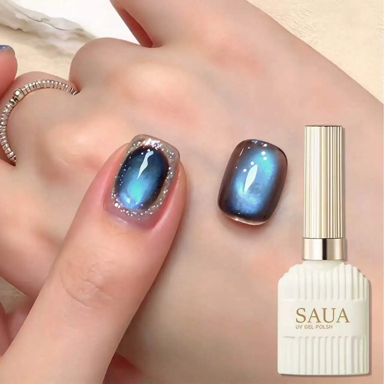 Ultra Bright Brown Blue Glass Bead Cat Eye, Delicate Cat Eye Magnetic Powder, Shiny And Long-lasting, Dazzling Cat Eye, Nail Art