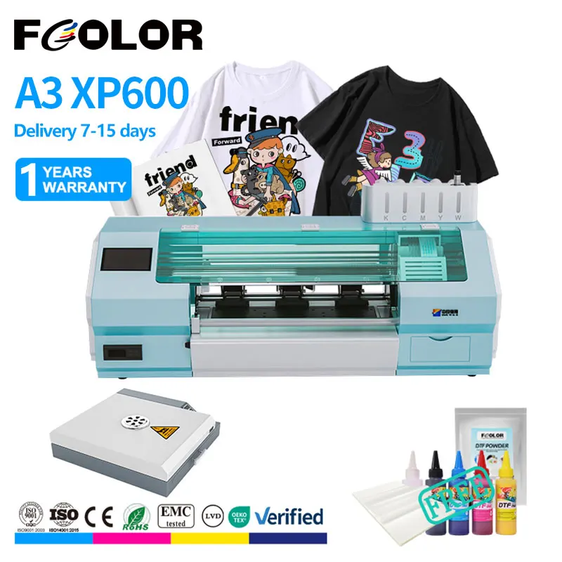 

Fcolor Green A3 DTF Струйный принтер Одиночный принтер XP600 DTF 13,8 дюйма 35 см Печатная машина для футболок с духом DTF для текстиля