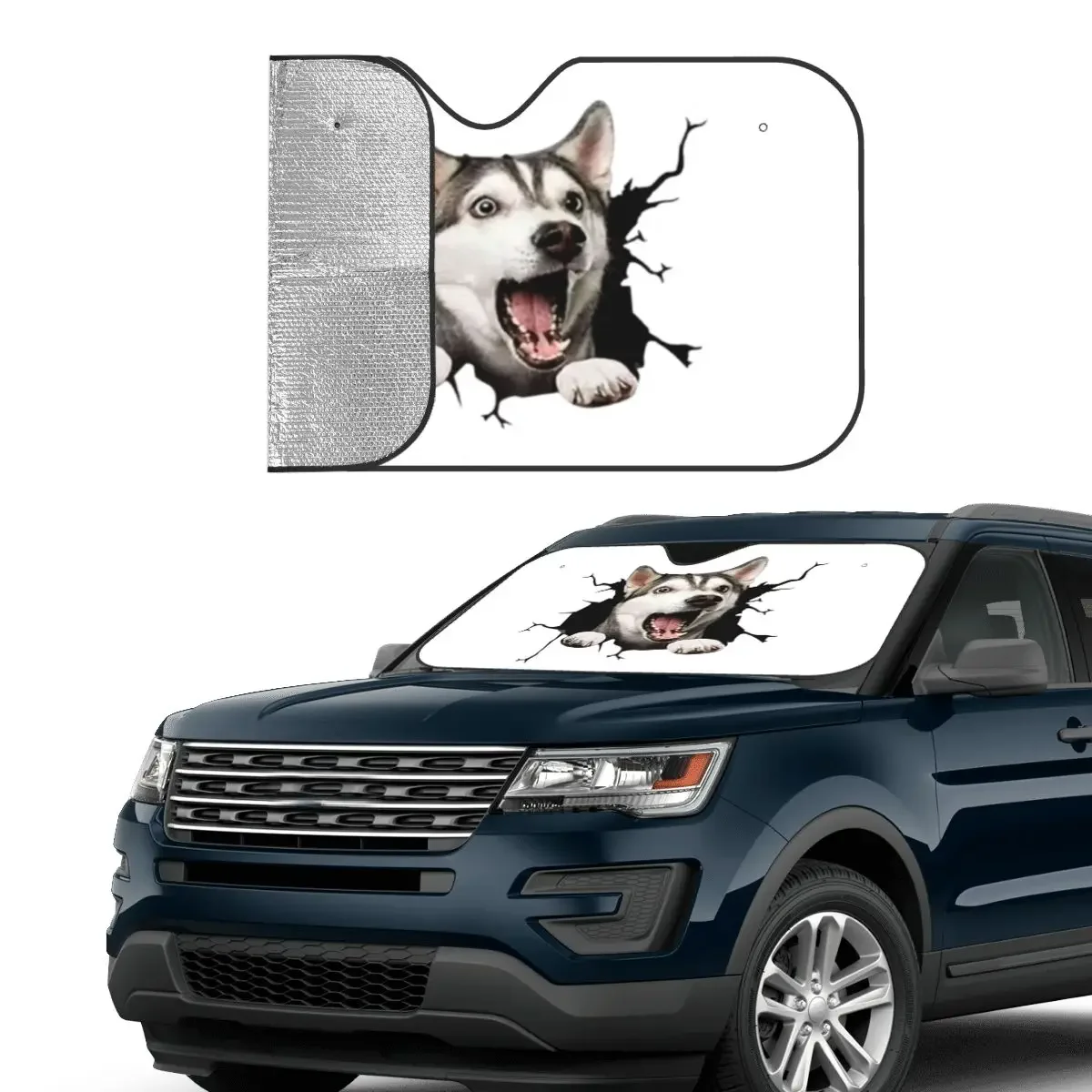 Funny Siberian Husky Dog Sunshade Windscreen Dogs Animal Foils Car Window Windscreen Cover Ice Shield Dust Protection