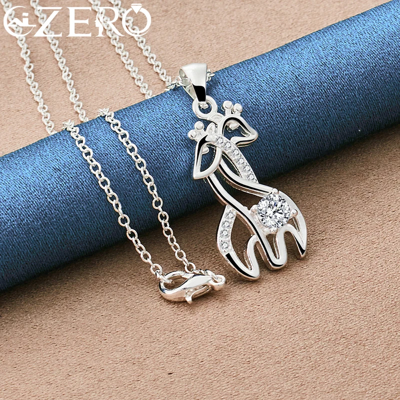 925 Sterling Silver 18-30 Inch Chain Giraffe Deer Zircon Pendant Necklace For Women Romantic Wedding Party Fashion Charm Jewelry