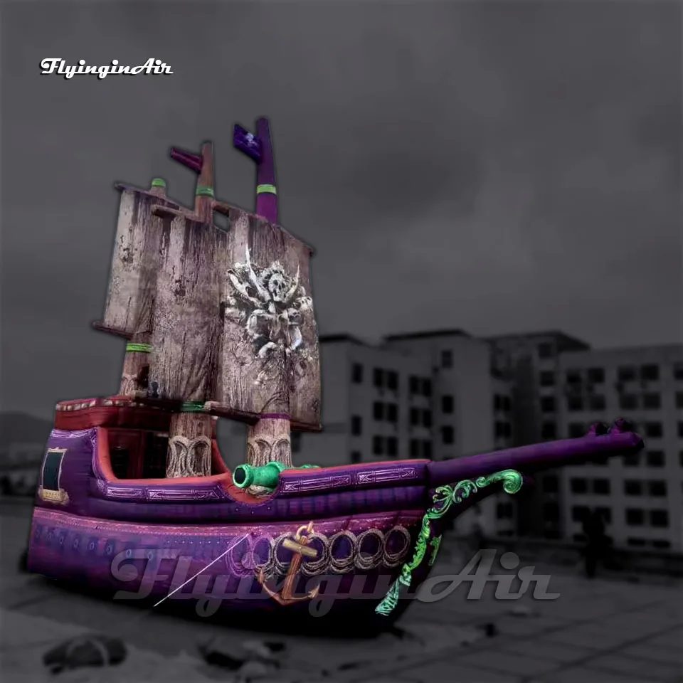 Gorgeous Large Inflatable Pirate Ship Purple Boat Replica Air Blow Up Brig Corsair For Opera Stage Decoration