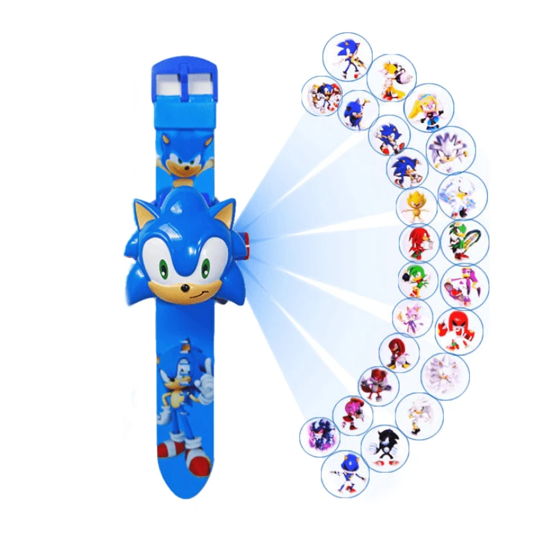 Sonic Hedgehog Cartoon 24 Pattern Projection Watch Children's Flip Toy Watchs Anime Electronic Clock Projector Toy Birthday Gift