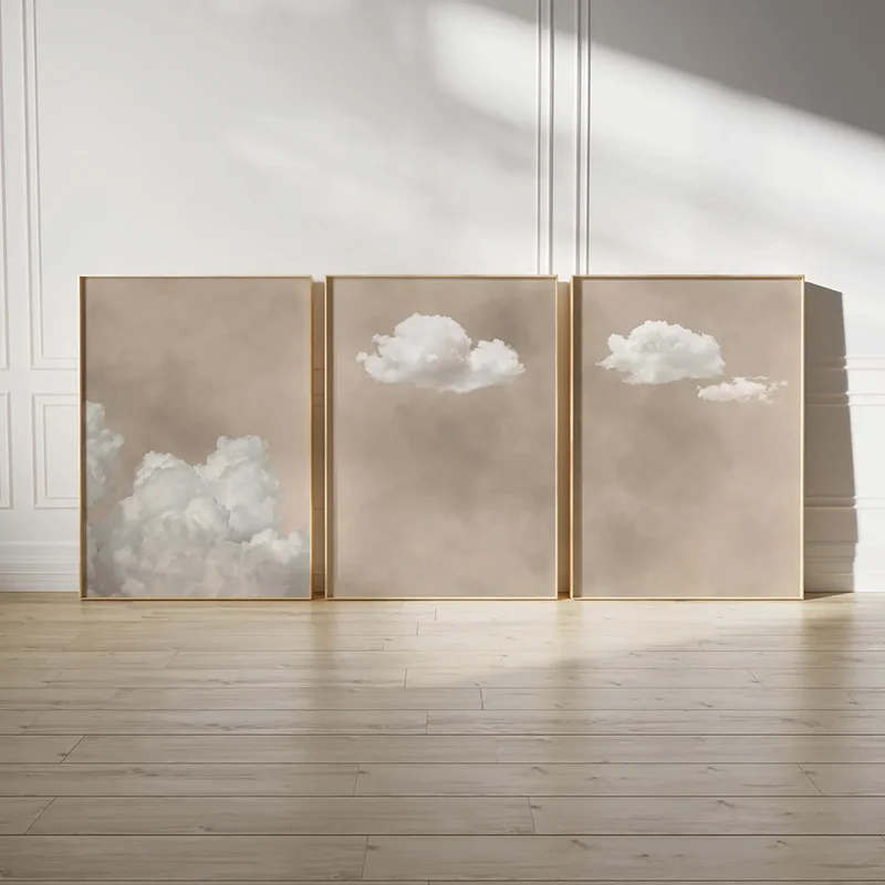 3PCS frameless decorative art print,3PCS Beige Cloud Wall Art  Neutral Sky Wall Decor  Minimalist Cloud Poster  Japandi Art