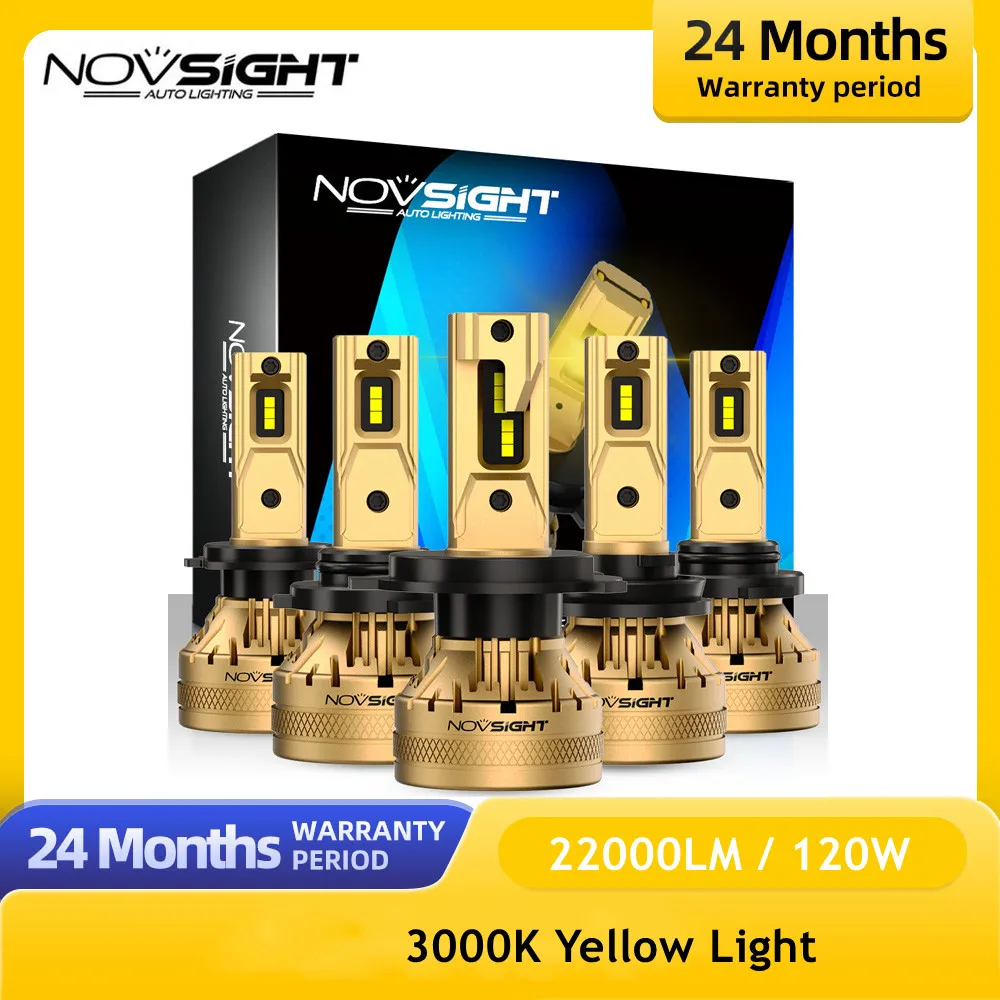 NOVSIGHT H4 LED Headlight For Car H7 LED H11 9005 9006 HB3 HB4 3000K 120W 22000LM LED 12V Yellow Light Auto Fog Lights Bulbs