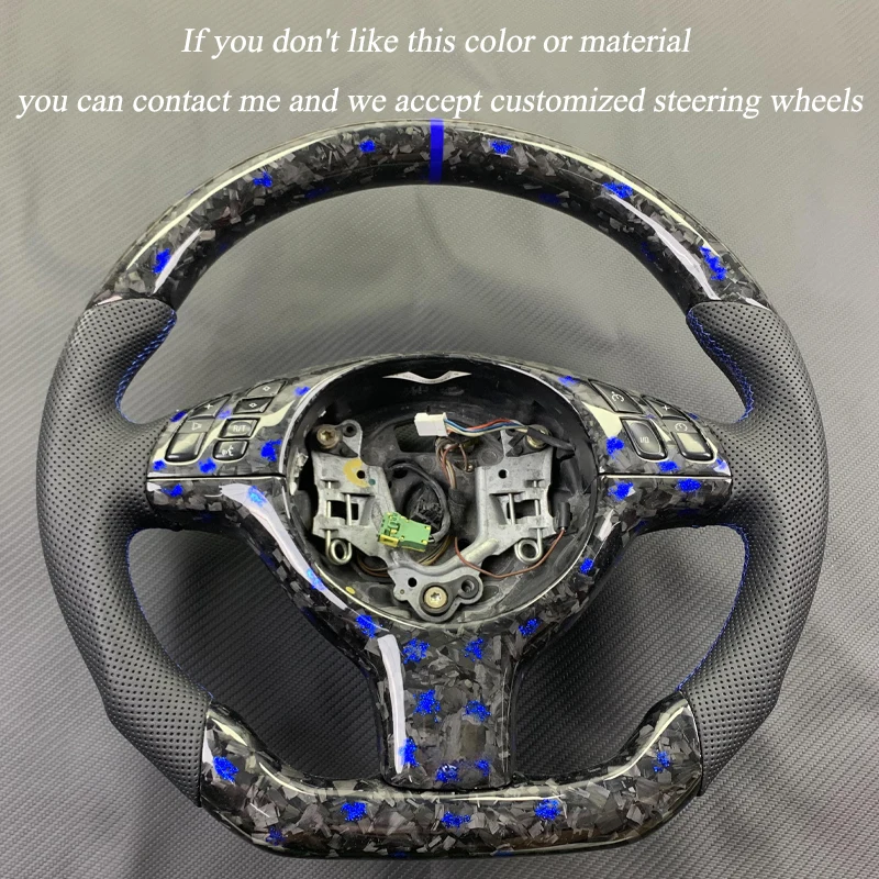 Customized handmade leather steering wheel for BMW M3 E46 E39 E53 330ci 325i car blue forged carbon fiber steering wheel