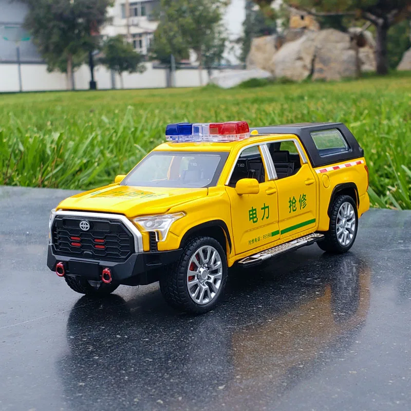 1/32 Tundra Alloy Pickup Car Model Diecast Metal Police Off-Road Vehicles Car Model Simulation Sound and Light Children Toy Gift