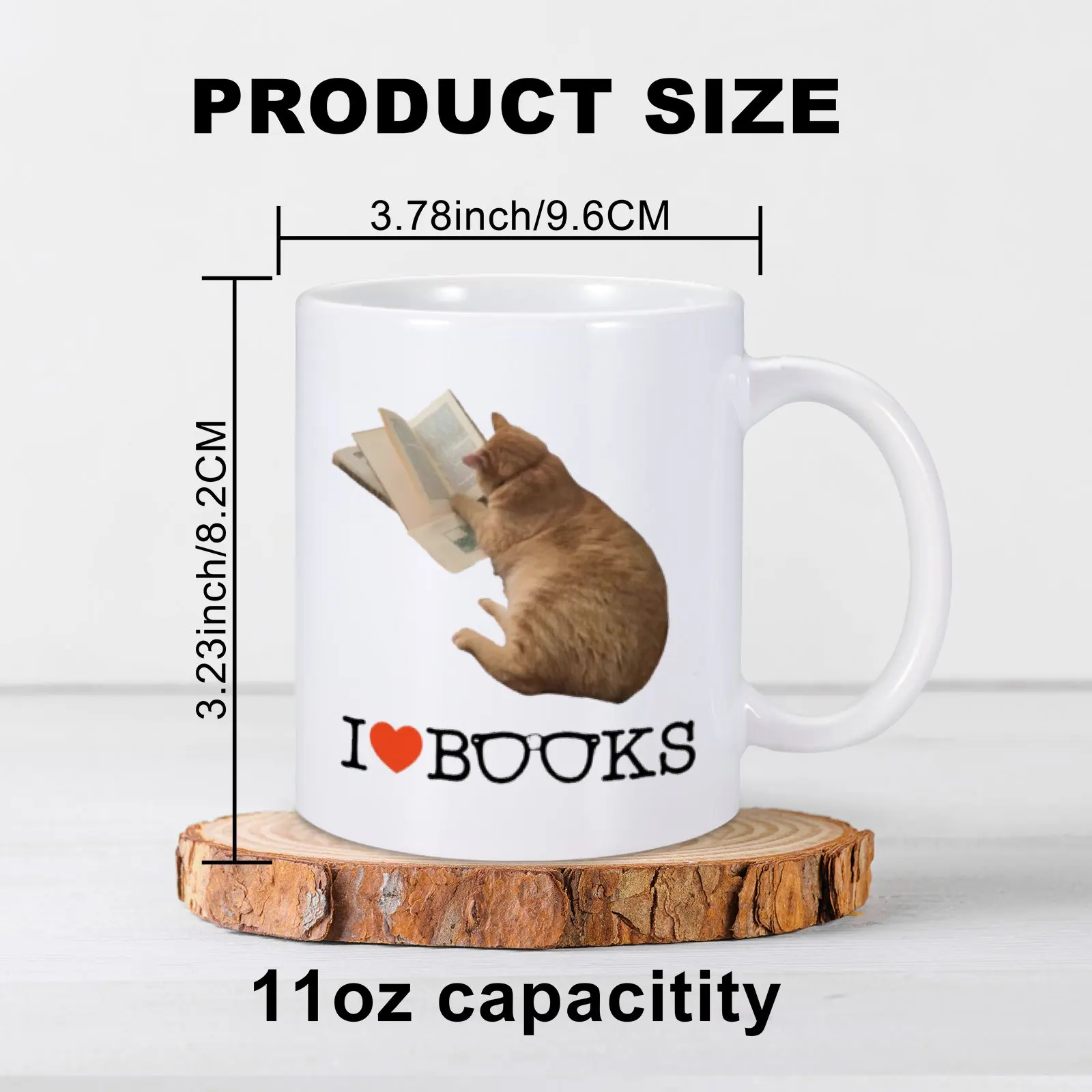 1PC 11oz Funny Cat Ceramic Coffee Mug I Love Books Cup Milk Tea Drinkware for Cat Lover Book Lover Reader Creative Unique Gift