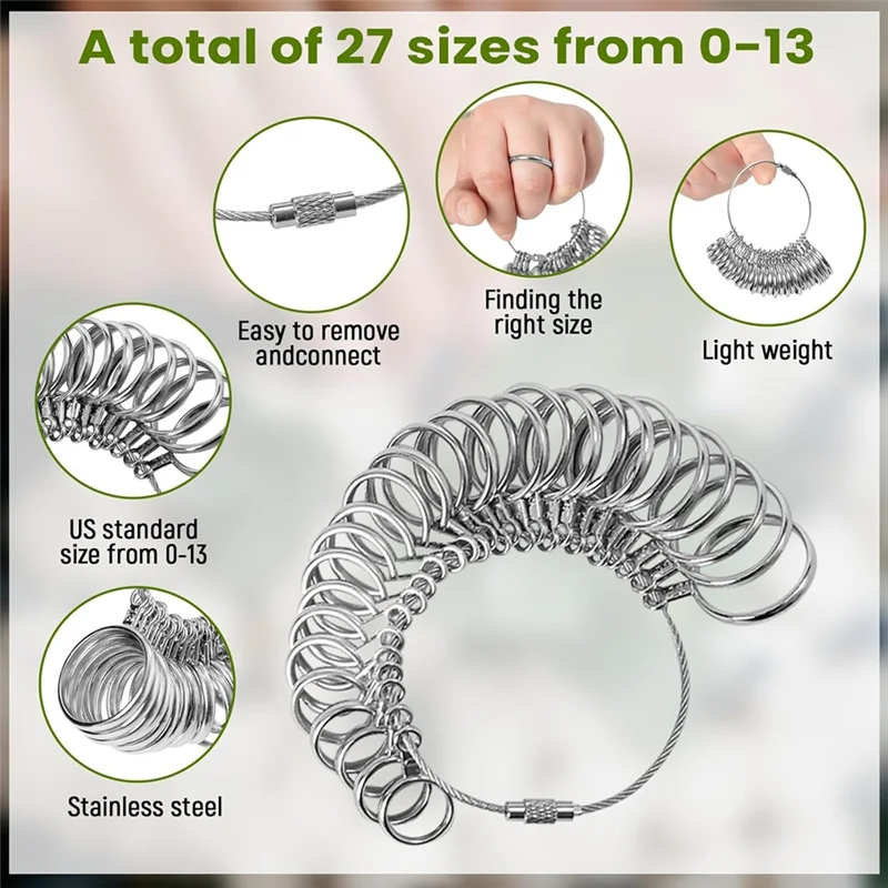 أداة قياس مغزل بحجم الحلقة CYL مع 27 قطعة من نماذج الدائرة وعصا قياس الأصابع ومطرقة المجوهرات المطاطية #6