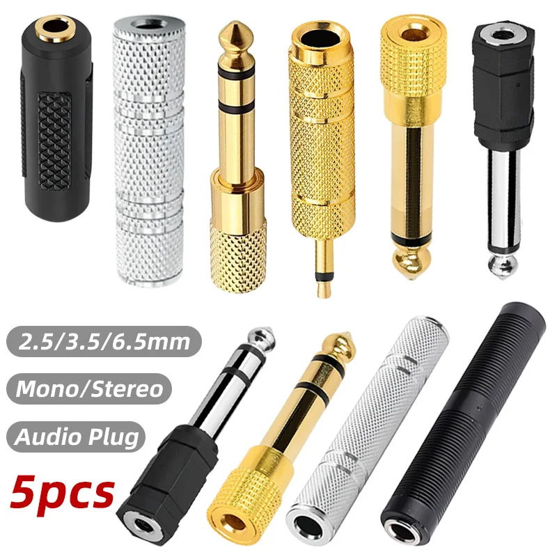 5Pcs 6.35mm to 3.5mm Stereo Mono Male Plug Female Audio Jack Connector Adapter Converter For Speaker