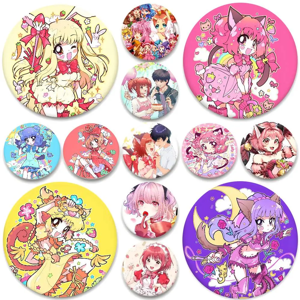Cartoon Tokyo Mew Mew Abzeichen Runde Abzeichen Weißblech Münze Brosche Kleidung Rucksack Zubehör Anstecknadel