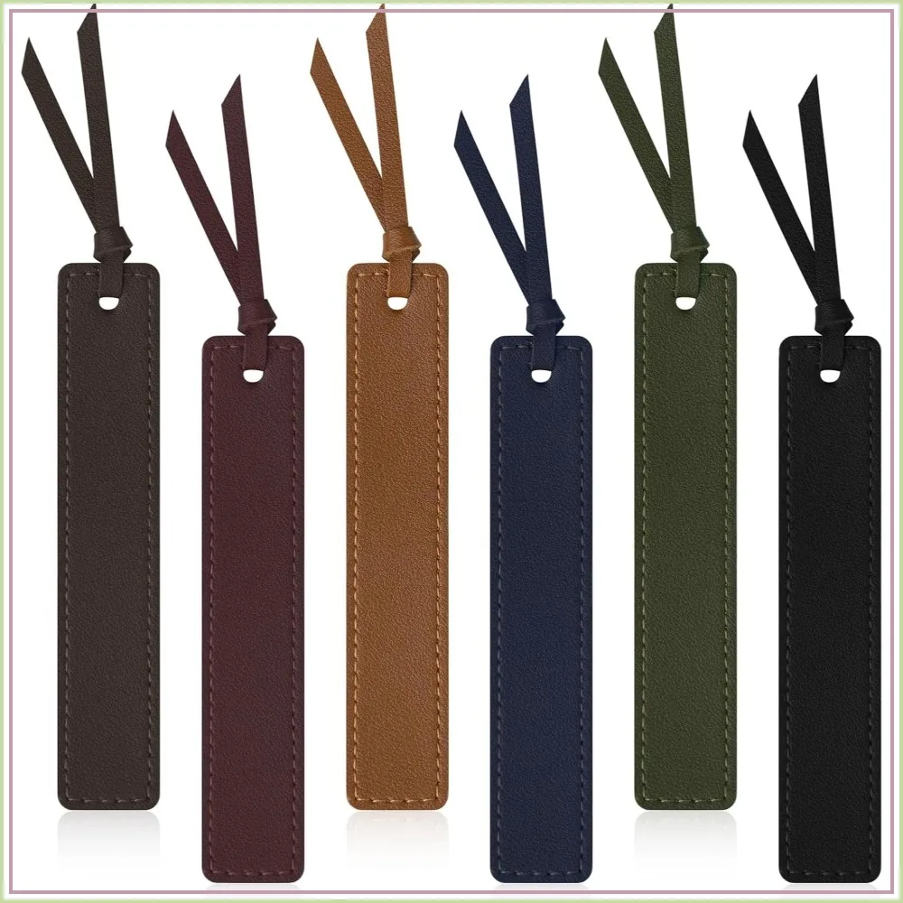 6-Pack Classic Leather Bookmarks with Tassel, Thin Handmade Stitched, Retro Design for Reading Enthusiasts, Ideal Gift for Book Lovers
