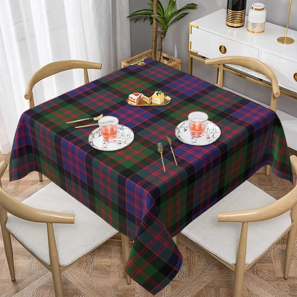 The McDonald And MacDonald Clan Tartan With Badge By Faelee Square Tablecloth Table Cloth for Kitchen Events Dining Table Cover