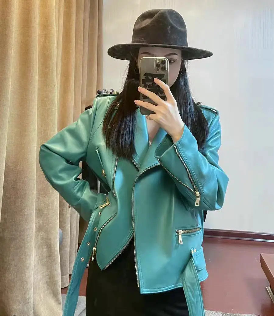 PU Leather Jacket for Women, Long-sleeved Coat, Motorcycle Wind Korean Fashion Joker High Quality, Autumn and Winter New, 2024