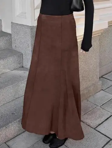 Outono e inverno retro nova moda de malha fosco marrom fino ajuste cintura alta saia tubo reto elegante meia saia feminina