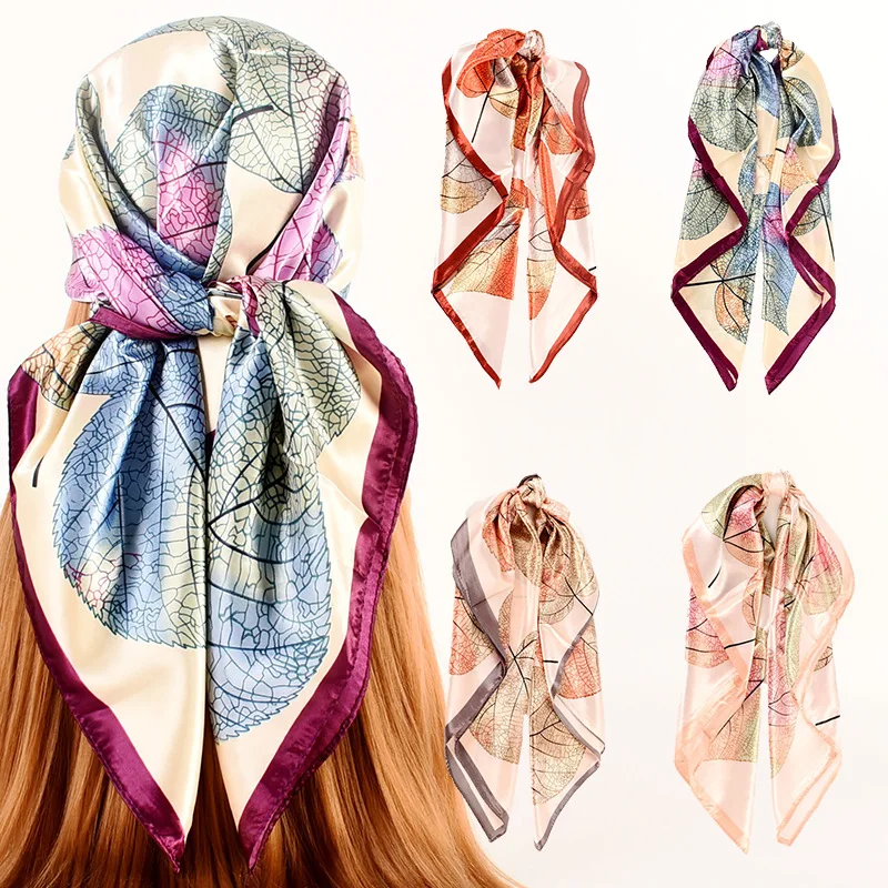 Autumn New 90 Printed Tiny Fresh Leaf Pattern Women's Fashion Scarf Shawl Hand Rolled Silk Scarf Luxury Replica Brands