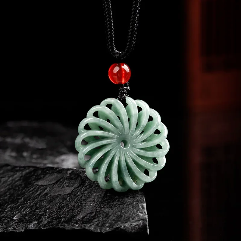 Green Jade Pendant Necklace Handmade Carving Time Comes Running Transfer Wheel Sweater Chain New Year High End Accessories Gift