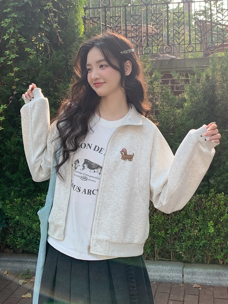 

ay Zipper Hoodl Sweatirt Women's Loose Lazy Sle Spring New Arrival Cute Small Size Top Mixd Brand Casual Long Sve