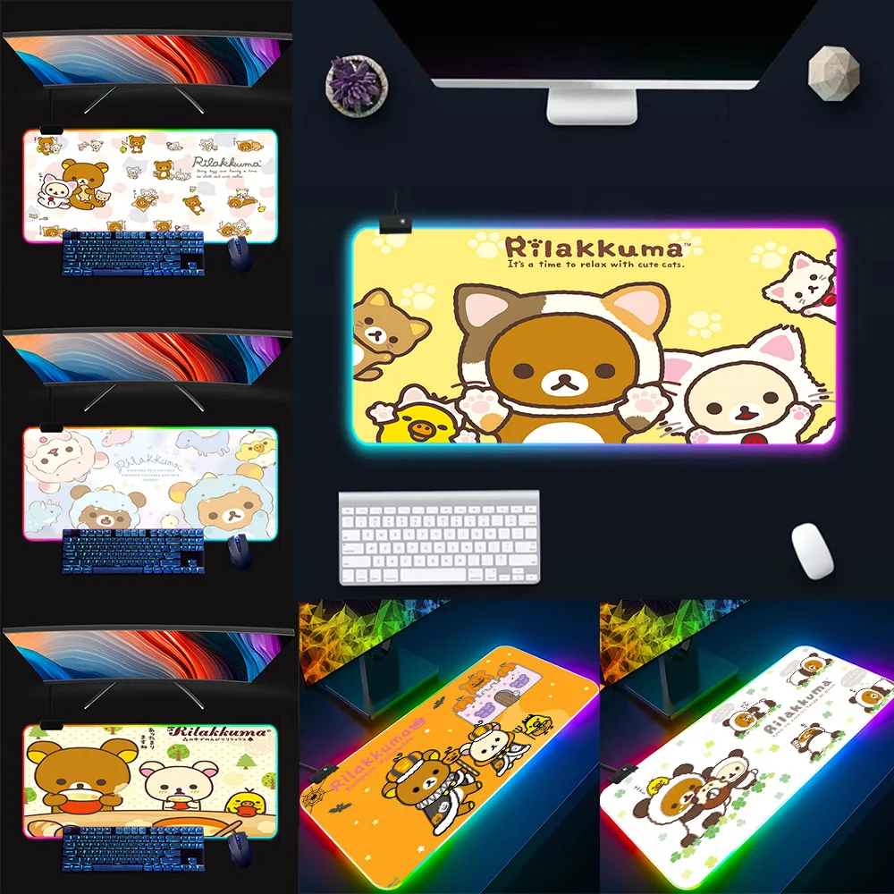 Japan SAN-X Rilakkuma cute RGB Pc Gamer Keyboard Mouse Pad Mousepad LED Glowing Mouse Mats Rubber Gaming Computer Mausepad