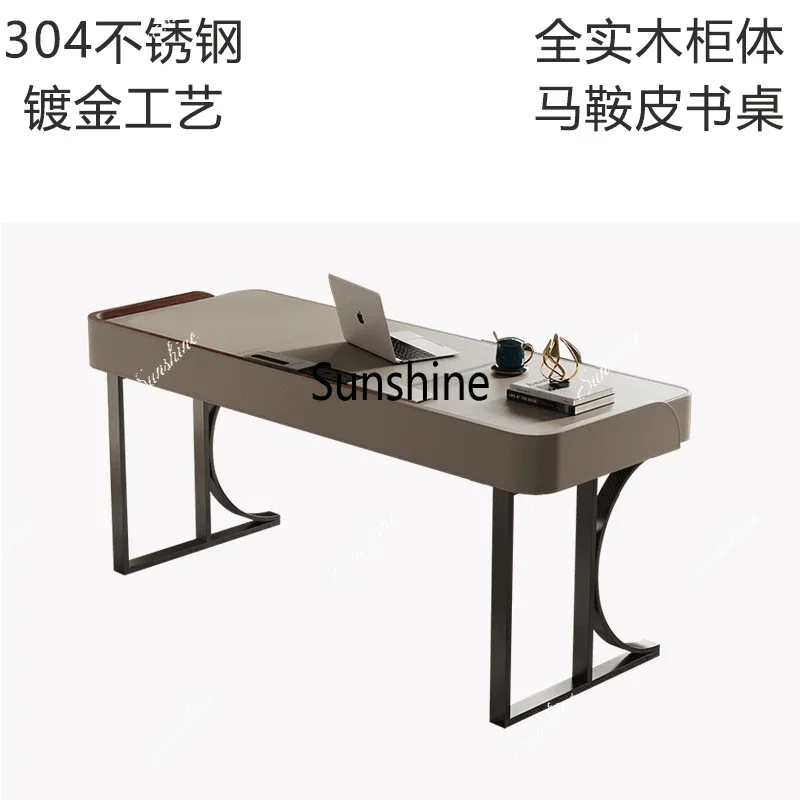 

Итальянский современный минималистичный письменный стол, седло, кожаный стол, кабинет, гостиная, компьютерный стол из цельного дерева, письменный стол для боссаX