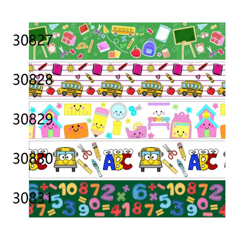 5Yards Back to School Letter Ribbon Printed Grosgrain Ribbon for Bows Party Decoration Craft Materials