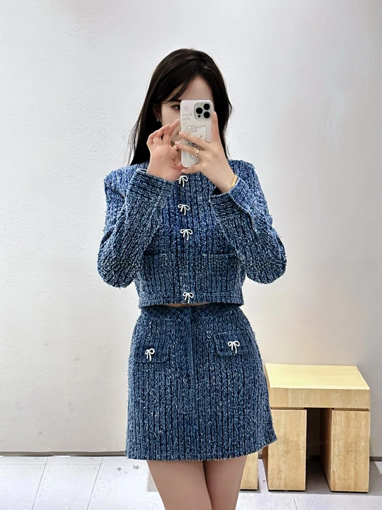 Zestaw: spódnica z wysokim stanem, ozdobiona diamentami, w stylu retro, modny, nowy model na jesień, damski garnitur.