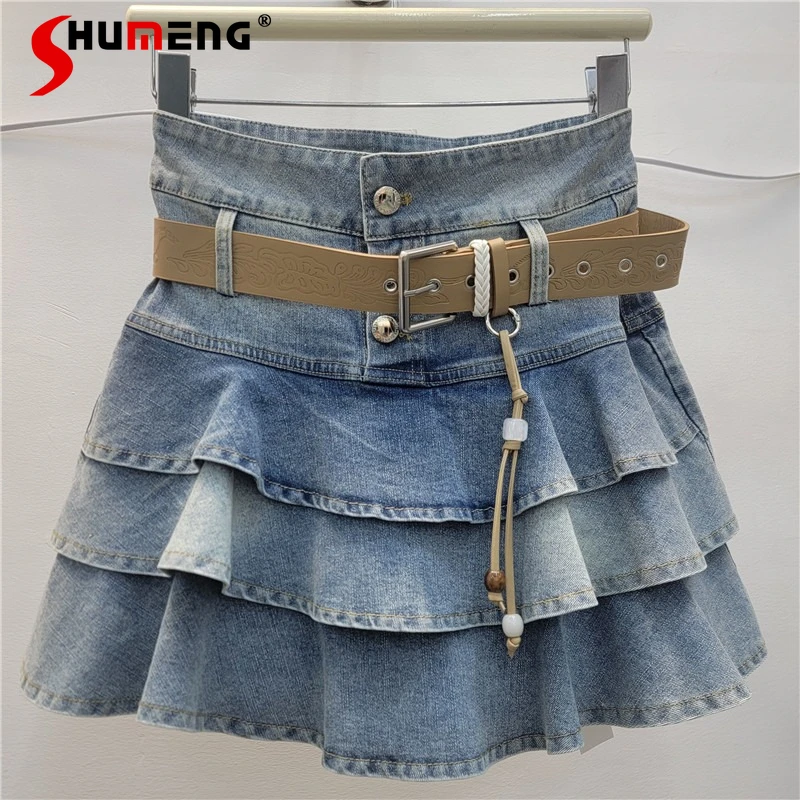 

Sexy Girl Denim Mini Skirts Women 2026 Summer New High Waist A-line Lotus Leaf Edge Skirt Nice Elegant Chic Loose Comfort Skirts