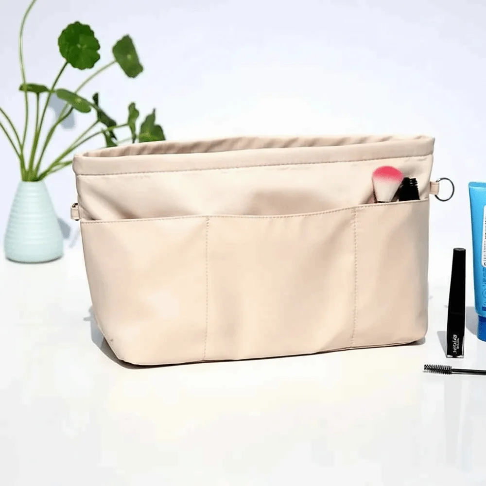 Elegant Cosmetic Organizer Insert Bag Storage Bags Multifunctional Multi-Pocket Handbag Solid Color with Zipper Inner Bag Women