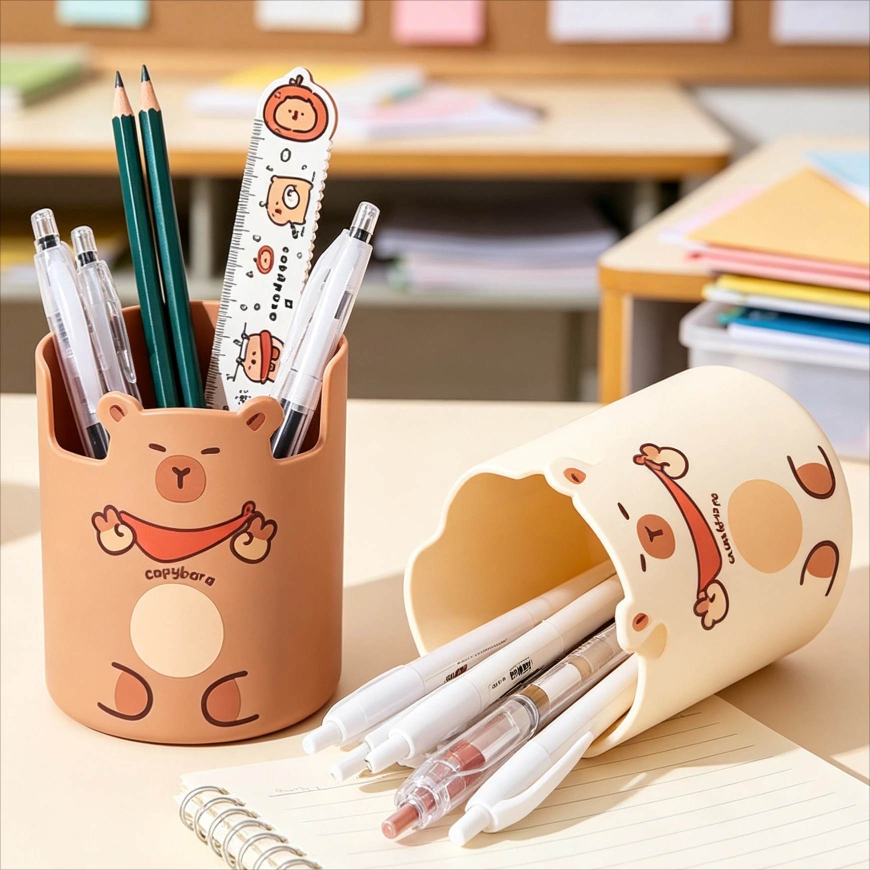 Multifunctional Capybara Pen Storage Bucket Cute Desktop Organizer Holder For Pencils Makeup Brushes Office Home Decor