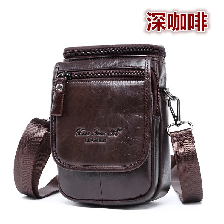Men's mobile phone storage, large-capacity crossbody bag, genuine leather waist bag with belt, retro cowhide 7-inch