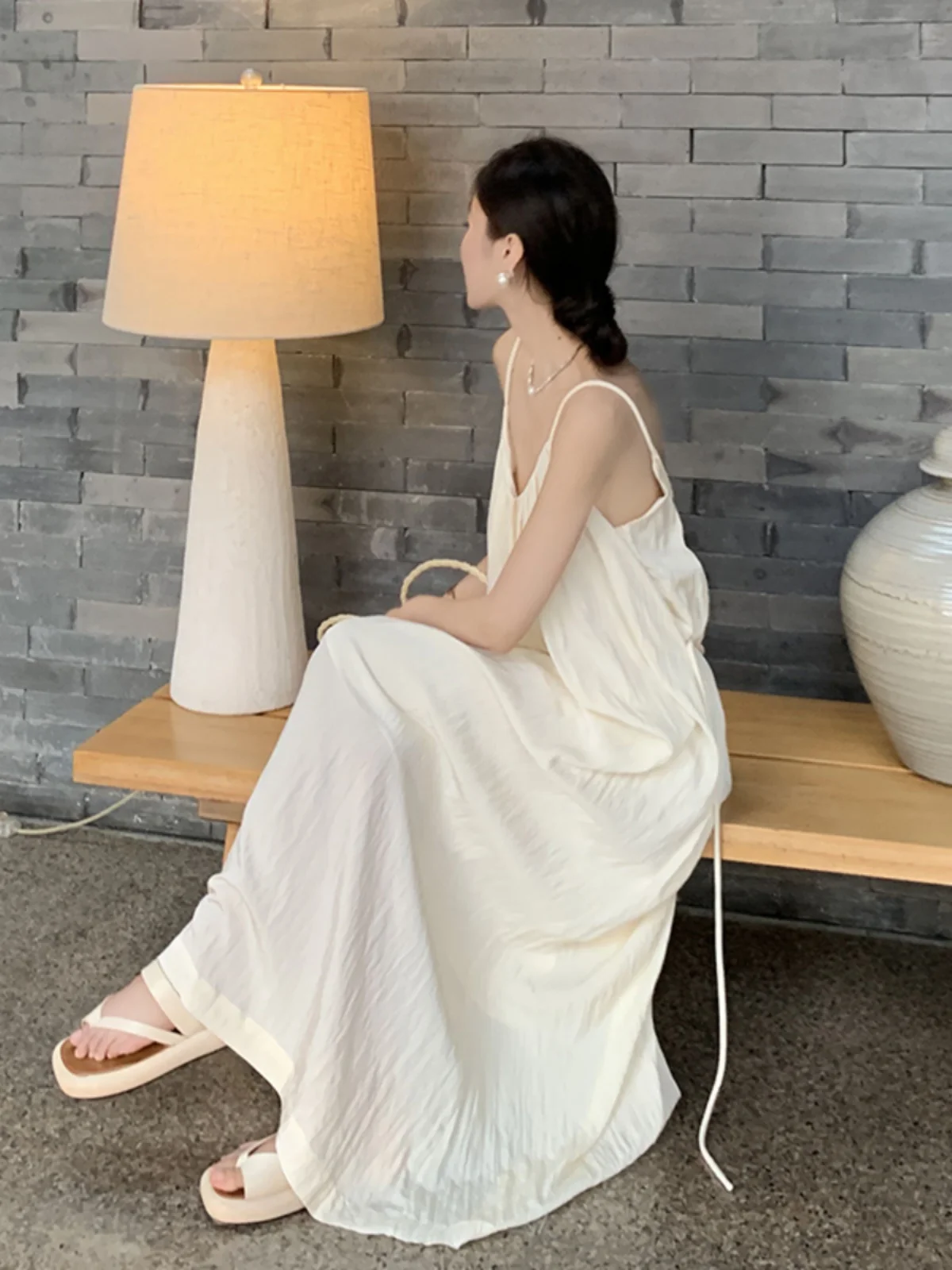 فستان صيفي بدون ظهر لقضاء العطلات على الشاطئ، تصميم فضفاض للنساء، فستان طويل بدون أكتاف على شكل حرف A، أسلوب الجزيرة الاستوائية.